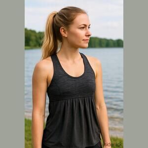 Lululemon Womens Power Technique Tank Top Gray Black Racerback Drawstring Size 8